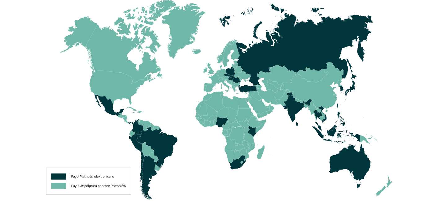 mapa płatności PayU na świecie